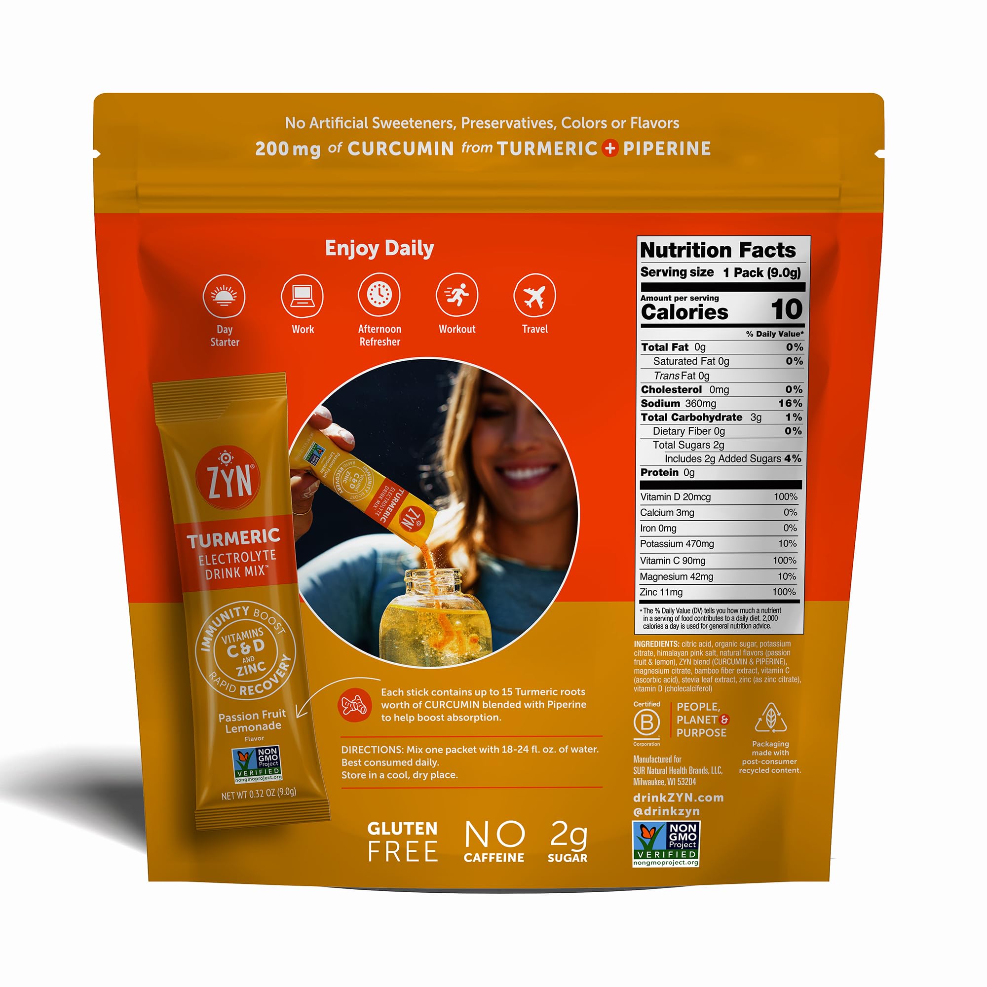 ZYN turmeric-curcumin close-up showing 200 mg for absorption support