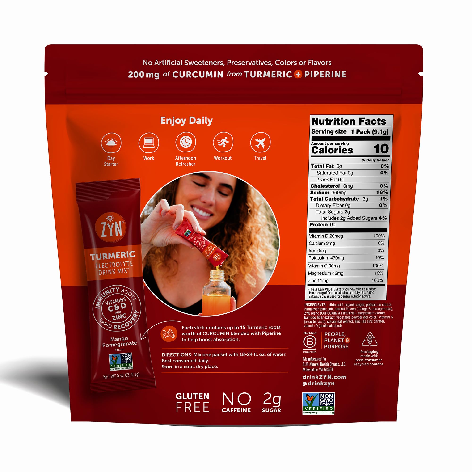 ZYN turmeric-curcumin hydration packets with piperine for absorption