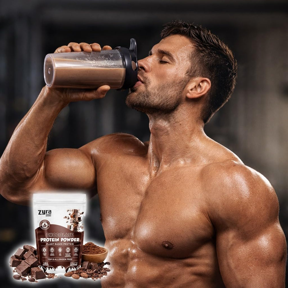 Zyra pea protein chocolate baking image suggests easy recipe additions.