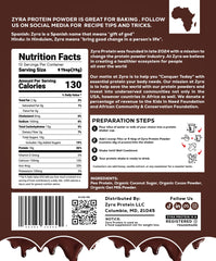 Zyra pea protein chocolate scoop for quick, measured servings.
