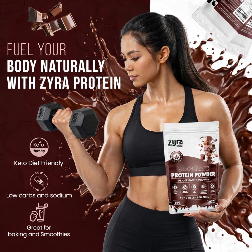 Zyra pea protein chocolate shake in glass for easy blending.