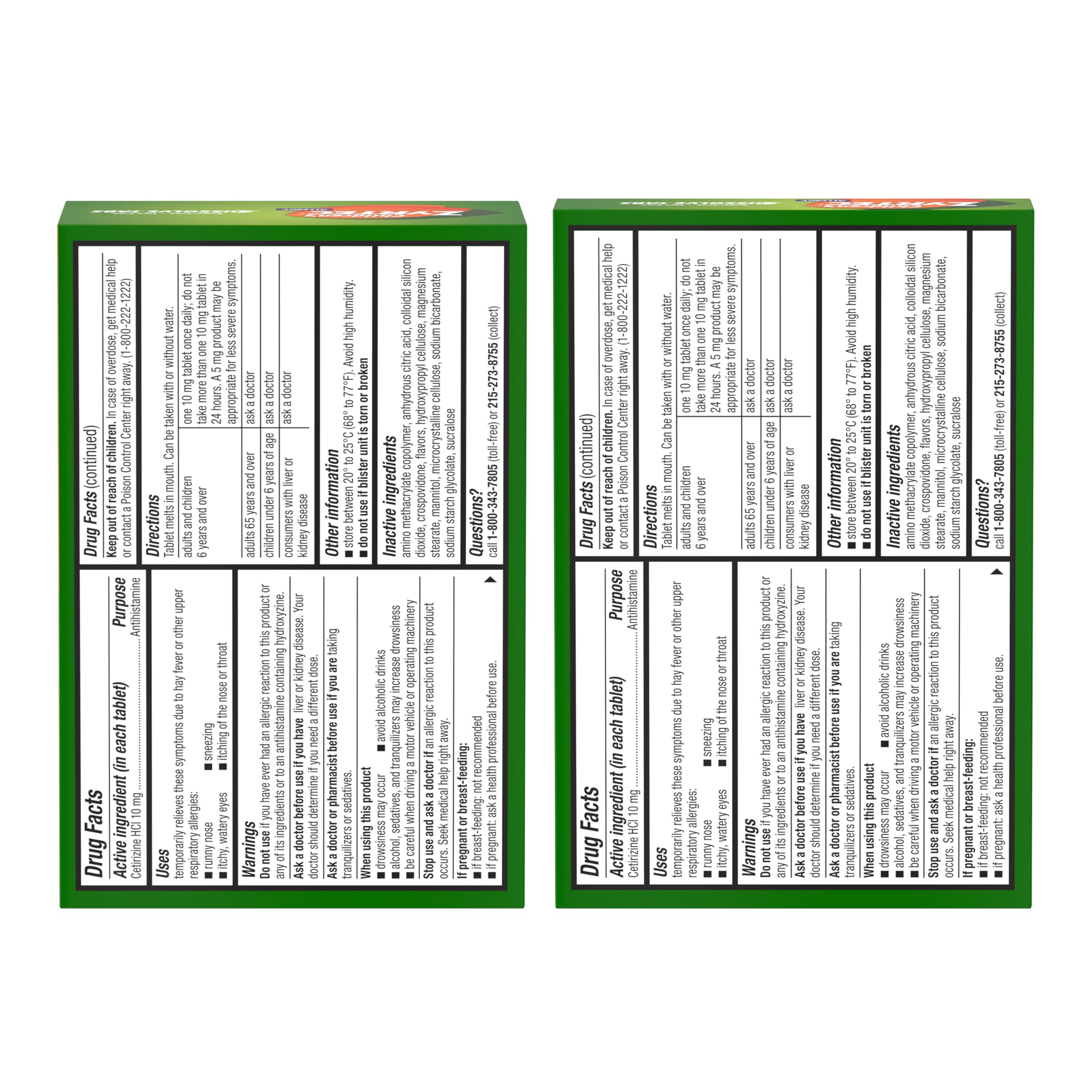 Zyrtec 10 mg cetirizine for kids aged 6 and older.