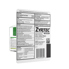 Open packaging of Zyrtec bottle, showing ready-to-use supply.