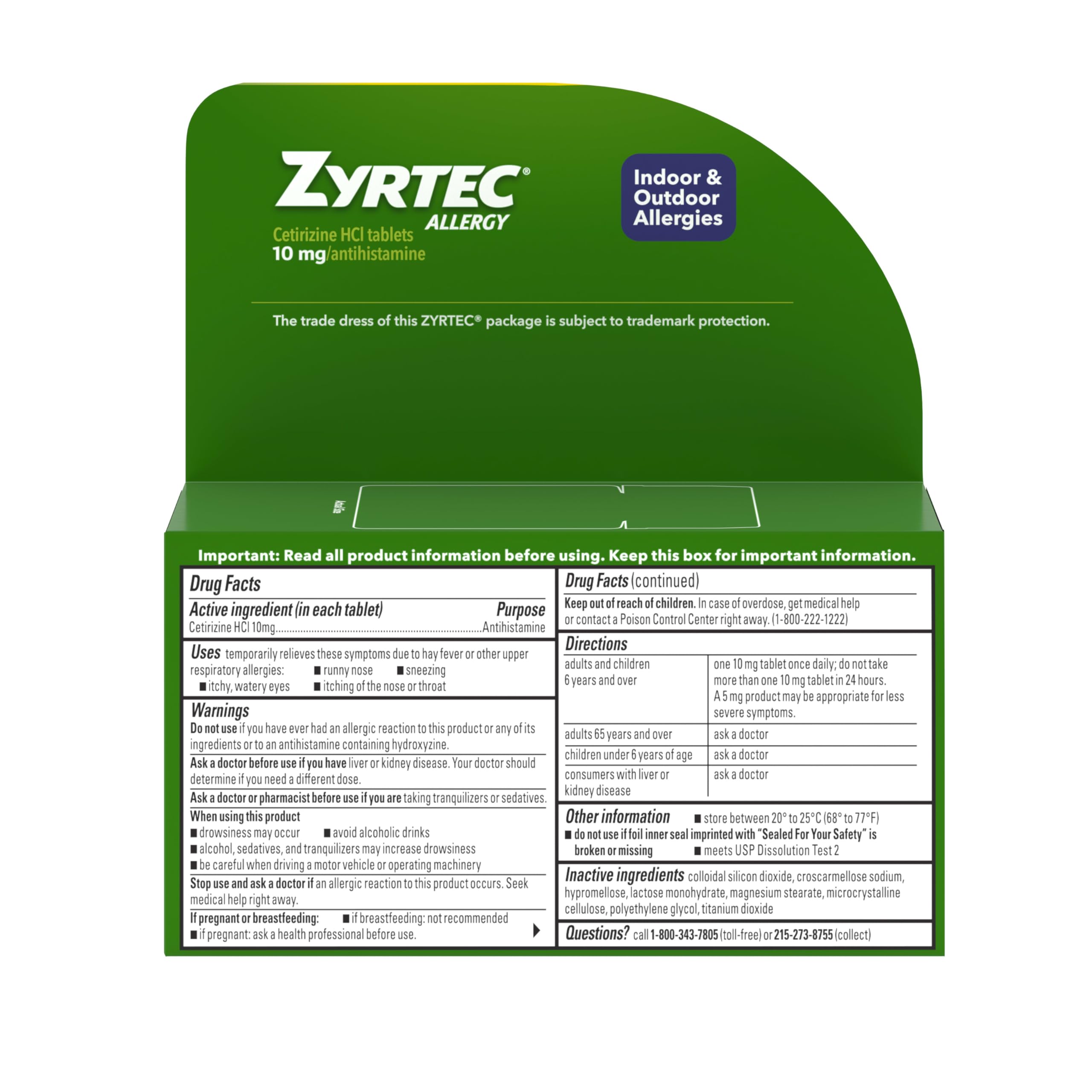 Zyrtec bottle with label showcasing a reliable allergy relief option.