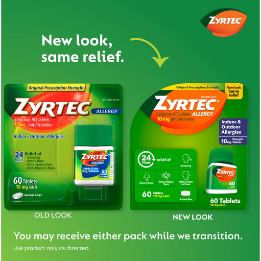 Close-up of Zyrtec cetirizine 10 mg tablet for rapid relief