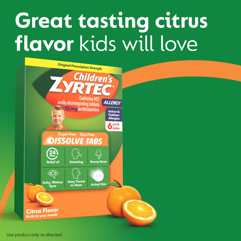 Zyrtec citrus flavor dissolving tablet is kid-friendly and easy to take.