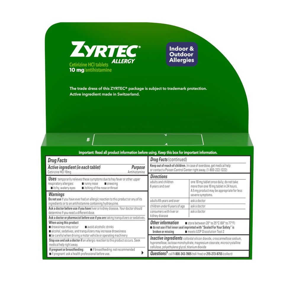 Zyrtec tablets on white background with logo