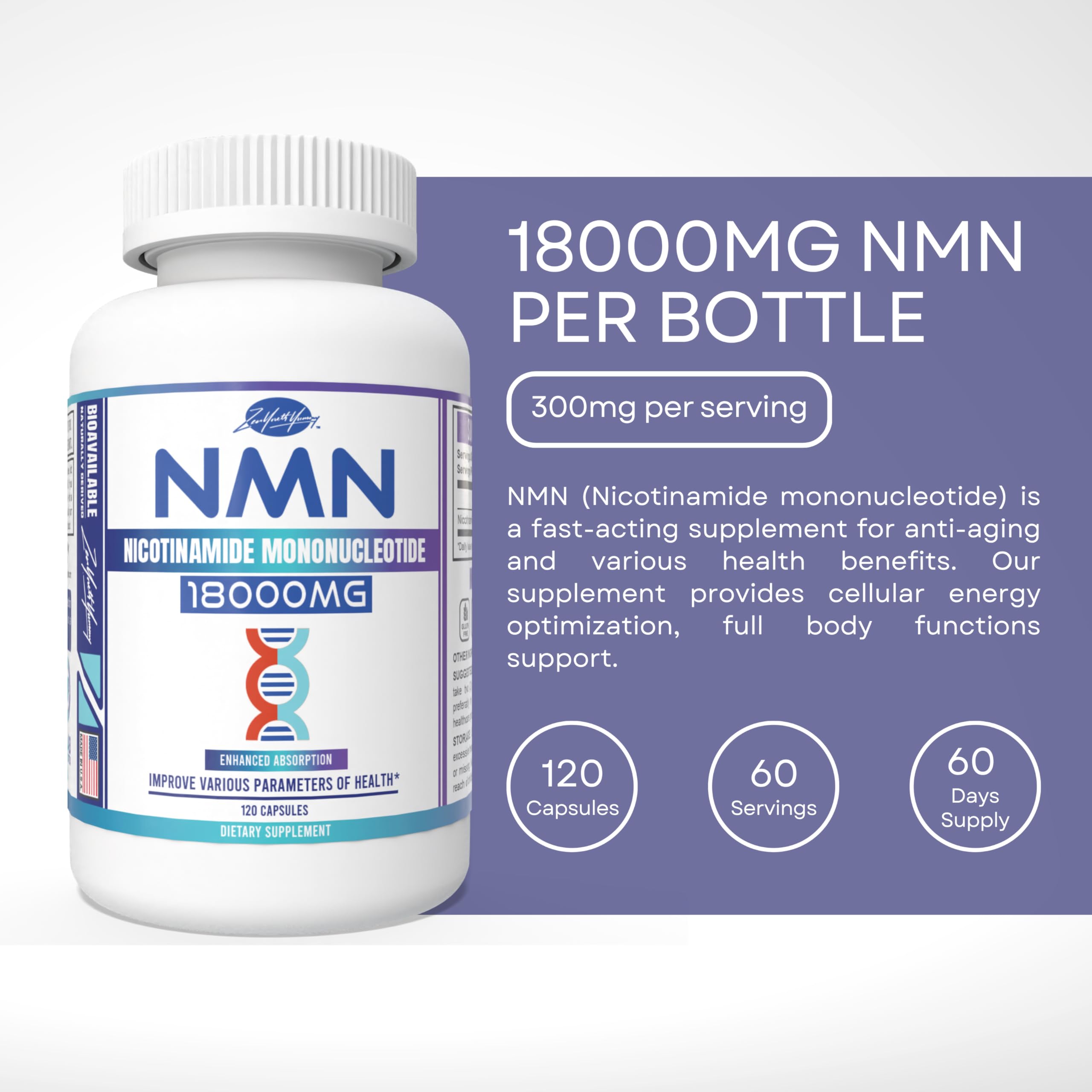 zyy NMN capsules closeup shows high-strength capsules designed for easy absorption