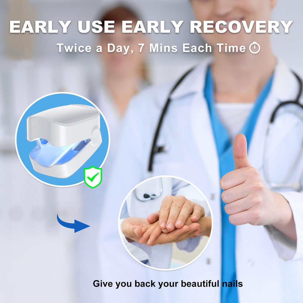 ZZP nail fungus laser device emits blue and infrared light for nail care.