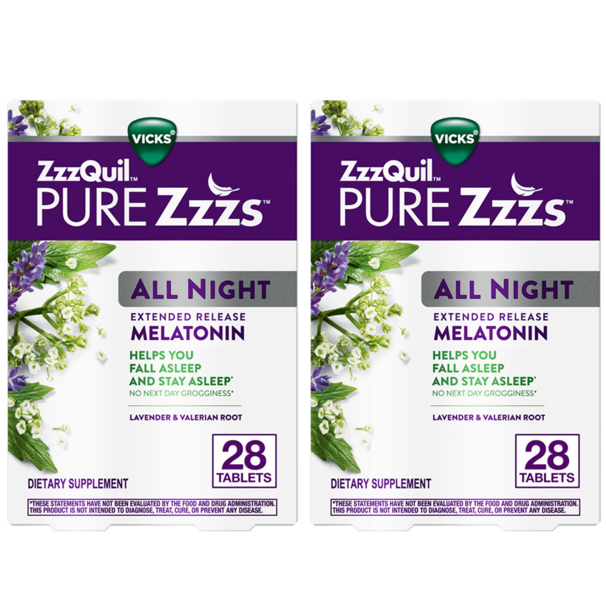 ZzzQuil Pure Zzzs All Night bottle front ready for a full-night sleep routine