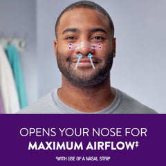 ZzzQuil Sleep Nasal Strips four-point pull design opens nasal passages.