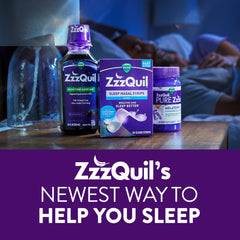 ZzzQuil Sleep Nasal Strips fit securely on the nose for sleep.